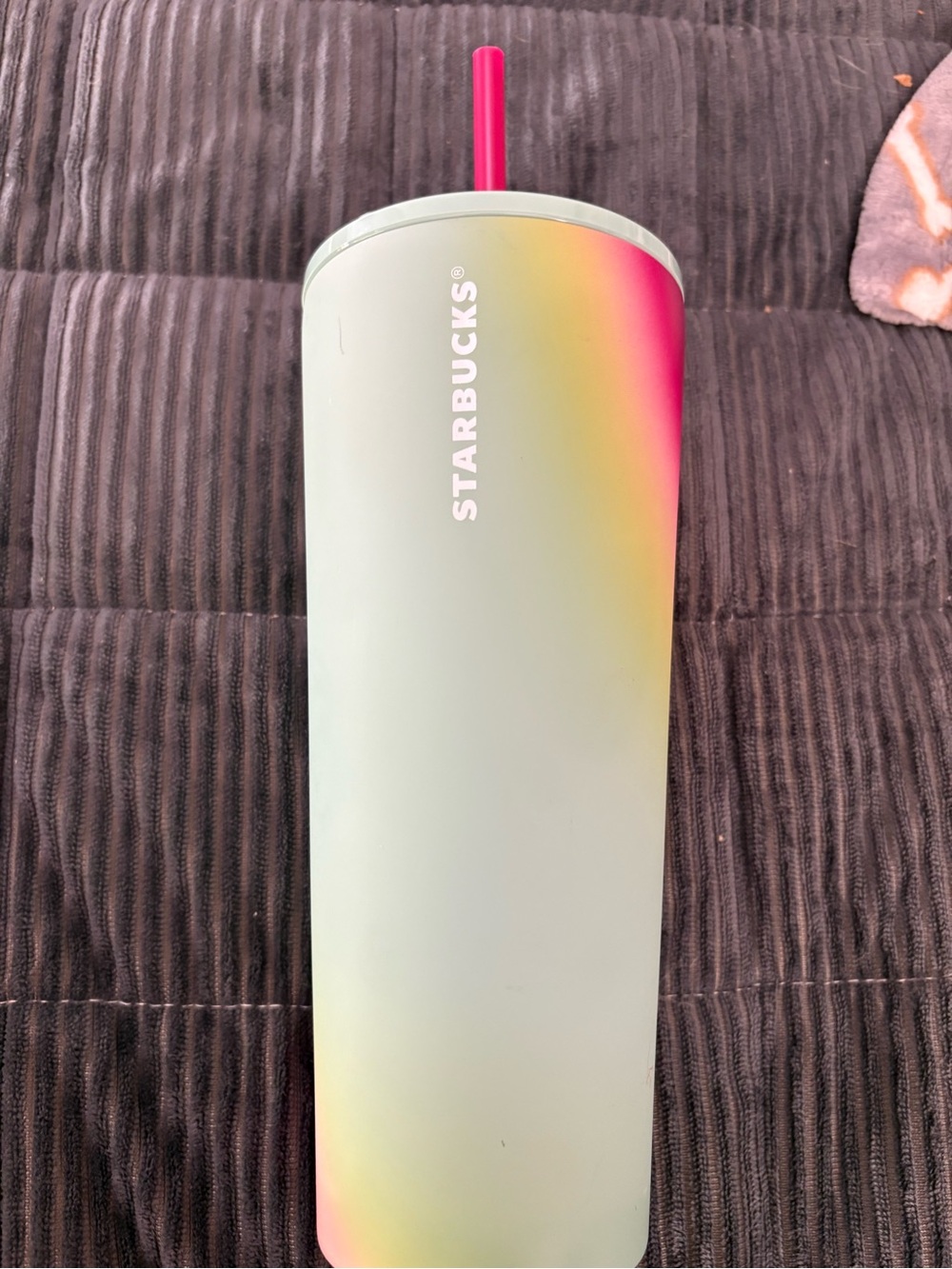 Starbucks Mint, Yellow and Pink Gradient Travel Cup with Pink Straw